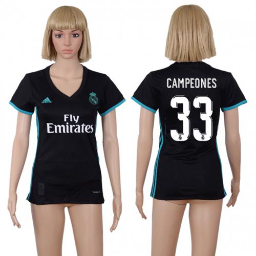 Women's Real Madrid #33 Campeones Away Soccer Club Jersey - Click Image to Close